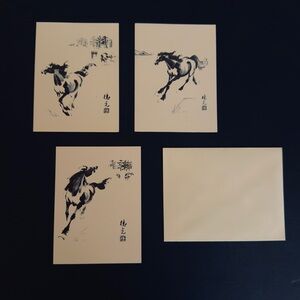 Elegant Black and Cream Horse Art Stationary With Envelopes